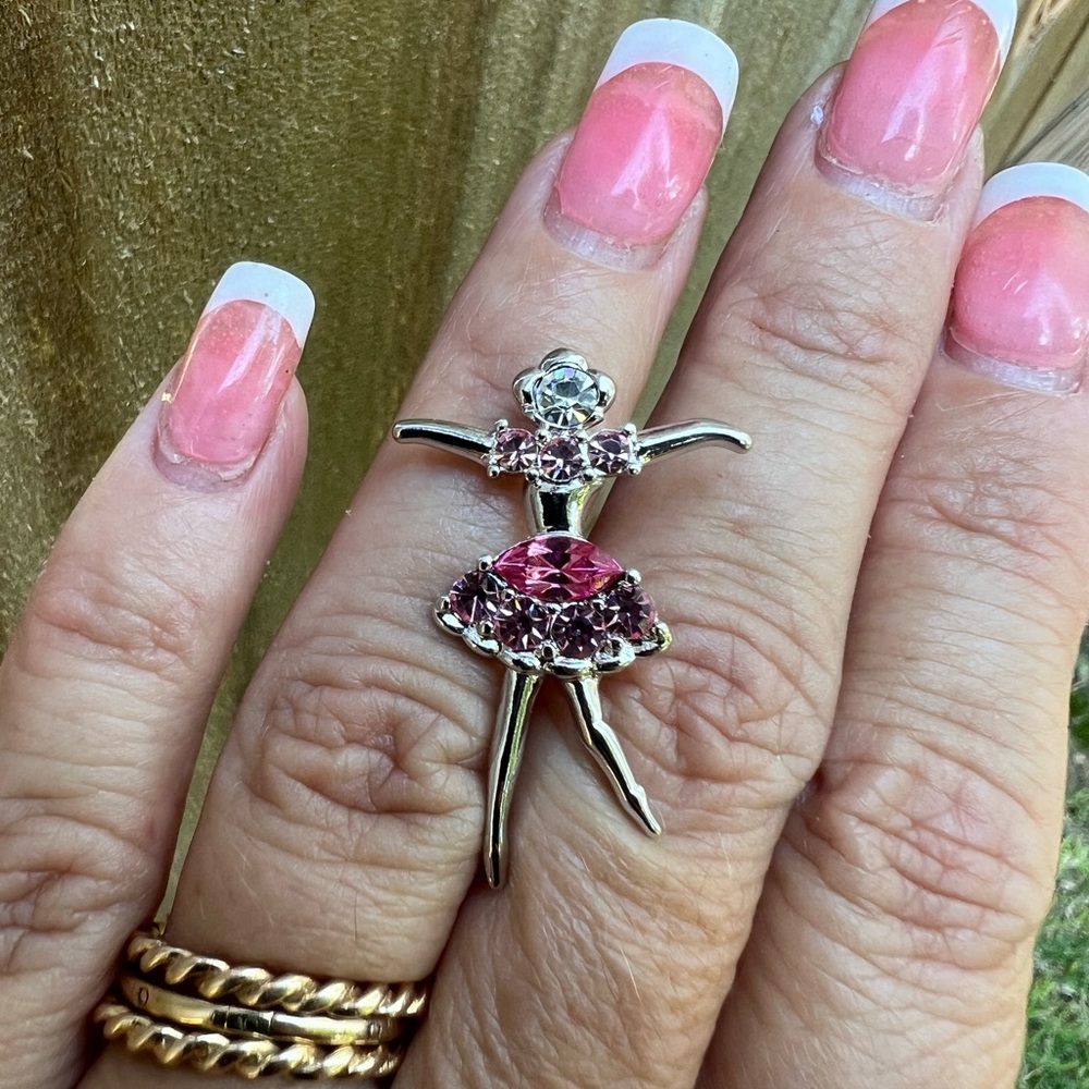 Silver-tone Clear & Pink Rhinestone Ballerina Pendant 👠